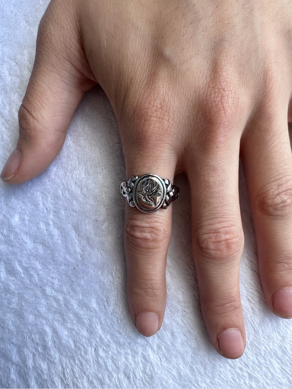 Sterling Silver Floral Signet Ring - Silver